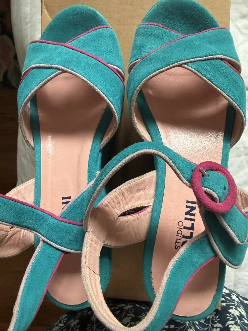 Studio Pollini Turquoise Suede Platform Sandals, size 38, made in Italy